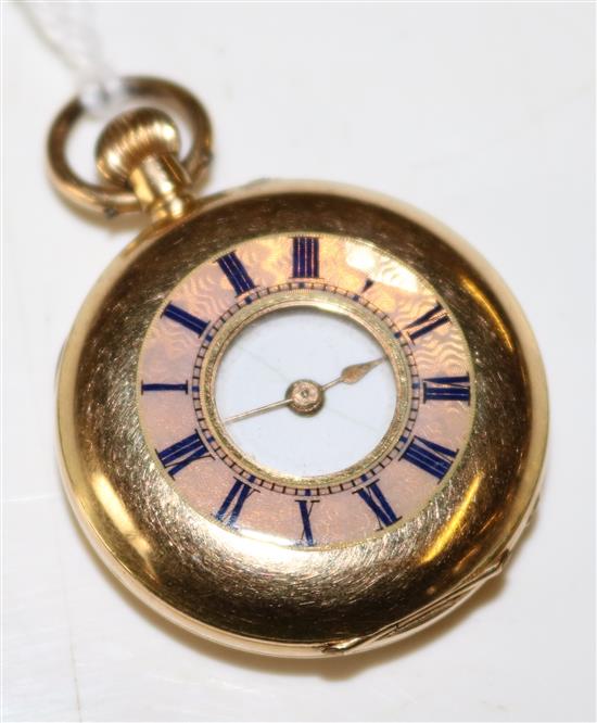 18ct gold ladies half hunter keyless pocket watch